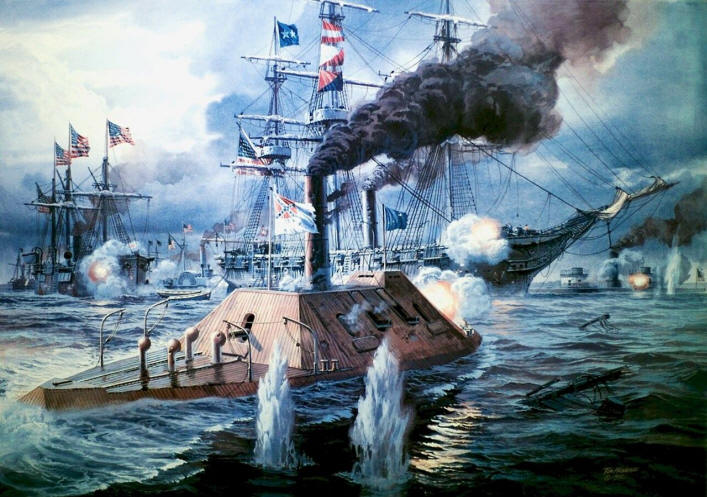 Первые , броненосцы, CSS "Виргиния", "Мериммак", бой на Хэмптонском рейде