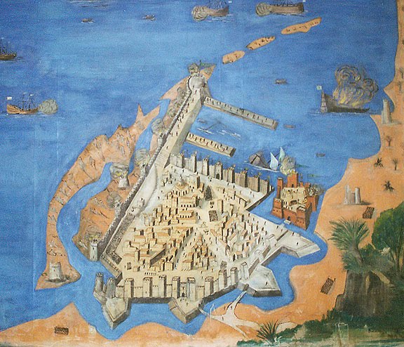 Рисунок укреплений Триполи - война США с берберийскими пиратами 1801 - 1805 г.